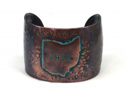 Chocolate Ohio State Map Wide Hammered Cuff Bracelet