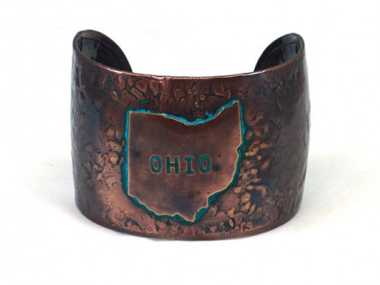 Chocolate Ohio State Map Wide Hammered Cuff Bracelet