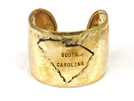 Gold Hammered South Carolina Cuff Bracelet