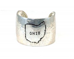 Silver Ohio State Map Wide Hammered Cuff Bracelet