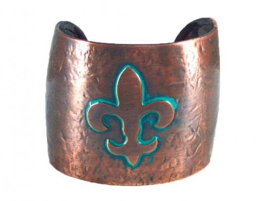Chocolate Hammered Fleur De Lis Cuff Bracelet