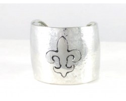 Hammered Silver Plate Fleur De Lis Cuff Bracelet