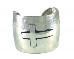 Silver Hammered Cross Cuff Bracelet