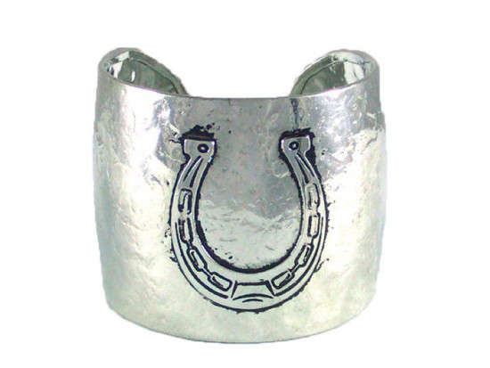 Silver Horseshoe Wide Hammered Cuff Bracelet