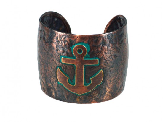Chocolate Anchor Wide Hammered Cuff Bracelet
