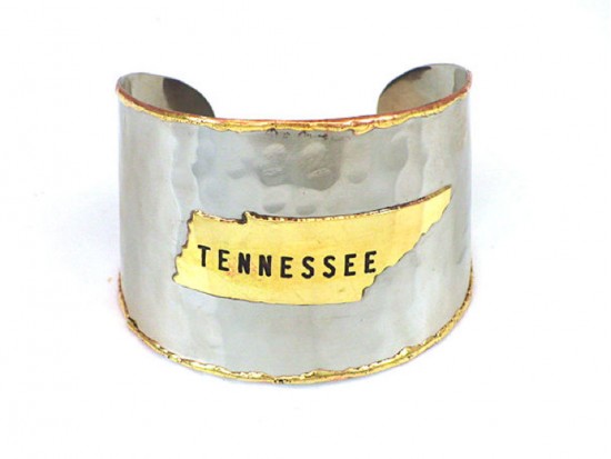 Silver Gold Tennessee State Map Cuff Bracelet Silver Gold Tennessee State Map Cuff Bracelet