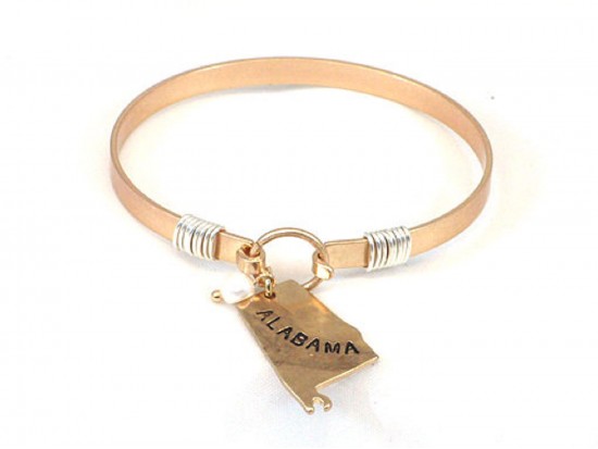 Gold Alabama State Map Pearl Bangle Gold Alabama State Map Pearl Bangle