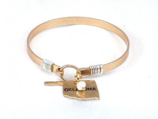 Gold Oklahoma State Map Pearl Bangle Gold Oklahoma State Map Pearl Bangle