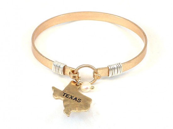 Gold Texas State Map Pearl Bangle