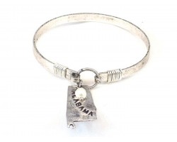 Silver Alabama State Map Pearl Bangle