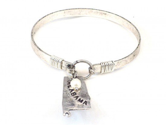 Silver Alabama State Map Pearl Bangle