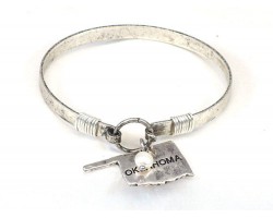 Silver Oklahoma State Map Pearl Bangle