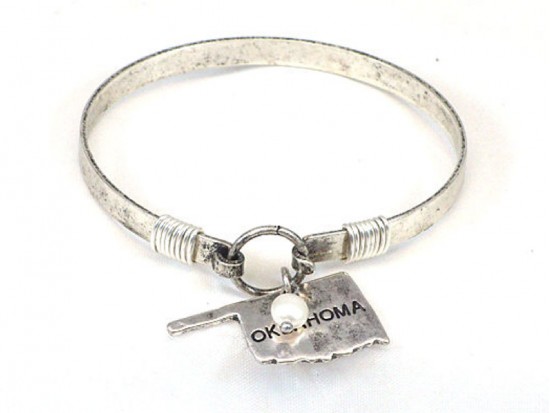 Silver Oklahoma State Map Pearl Bangle Silver Oklahoma State Map Pearl Bangle