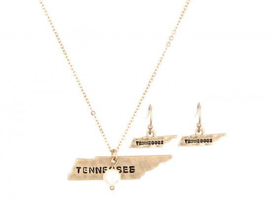 Gold Tennessee State Map Necklace Set