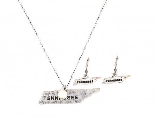 Silver Tennessee State Map Necklace Set