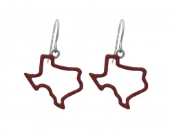 Maroon Texas State Map Open Cut Silver Hook Earrings