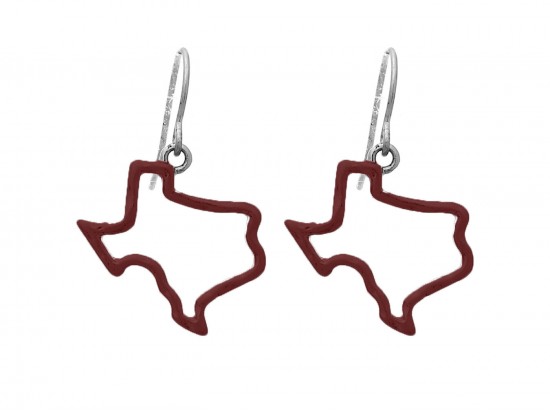 Maroon Texas State Map Open Cut Silver Hook Earrings