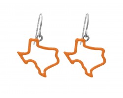 Orange Texas State Map Open Cut Silver Hook Earrings