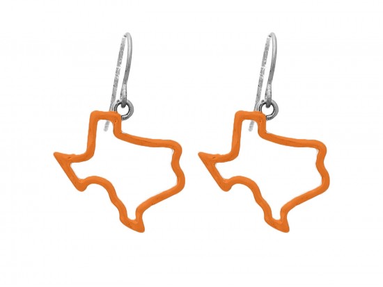 Orange Texas State Map Open Cut Silver Hook Earrings