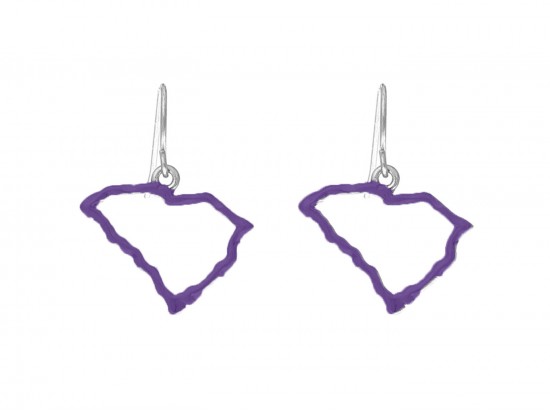 Purple South Carolina State Map Open Cut Hook Earrings