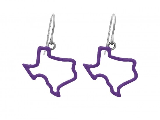 Purple Texas State Map Open Cut Silver Hook Earrings