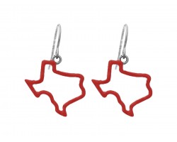 Red Texas State Map Open Cut Silver Hook Earrings
