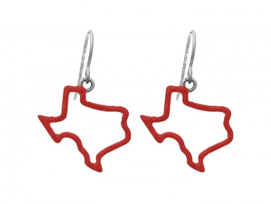 Red Texas State Map Open Cut Silver Hook Earrings