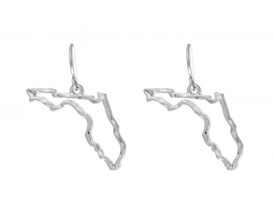 Silver Florida State Map Open Cut Hook Earrings