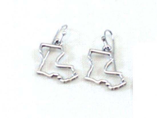 Silver Louisiana State Map Open Cut Hook Earrings