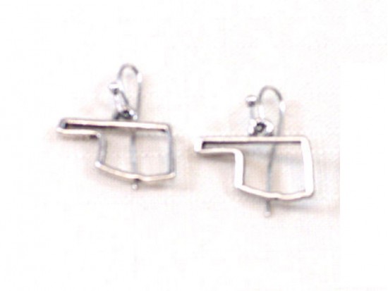 Silver Oklahoma State Map Open Cut Hook Earrings