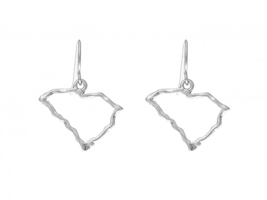 Silver South Carolina State Map Open Cut Hook Earrings