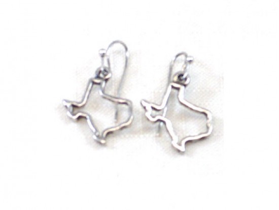Silver Texas State Map Open Cut Hook Earrings
