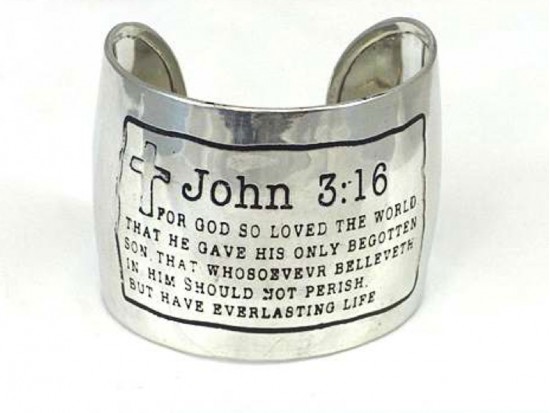 Silver John 3:16 Scripture Metal Cuff Silver John 3:16 Scripture Metal Cuff