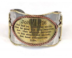 Gold Silver John 3:16 Cross Metal Cuff