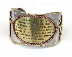 Gold Silver Lord’s Prayer Cross Metal Cuff