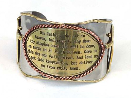 Gold Silver Lord’s Prayer Cross Metal Cuff
