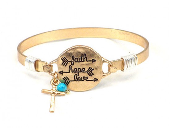Gold FAITH HOPE LOVE Arrow Wire Bracelet