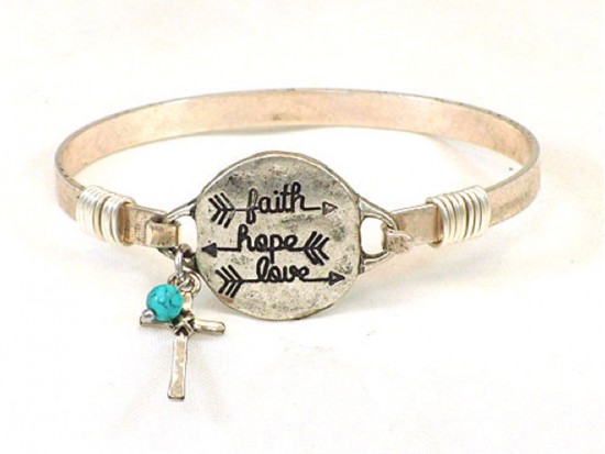 Silver FAITH HOPE LOVE Arrow Wire Bracelet