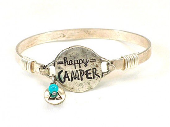 Silver HAPPY CAMPER Wire Bracelet