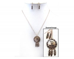 Gold Dream Catcher Feather Necklace Set
