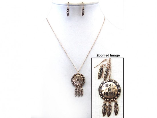 Gold Dream Catcher Feather Necklace Set Gold Dream Catcher Feather Necklace Set