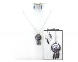 Silver Dream Catcher Feather Necklace Set