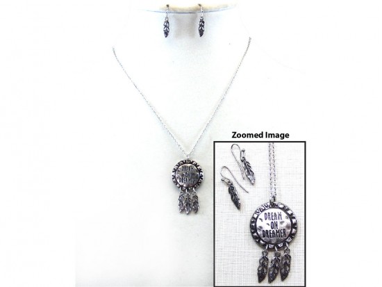 Silver Dream Catcher Feather Necklace Set Silver Dream Catcher Feather Necklace Set