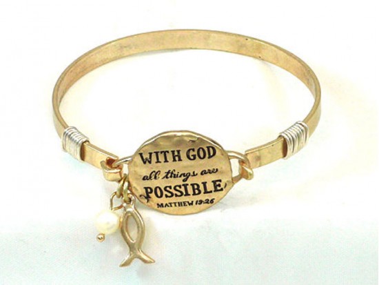 Gold Matthew 19:26 Wire Wrap Bracelet