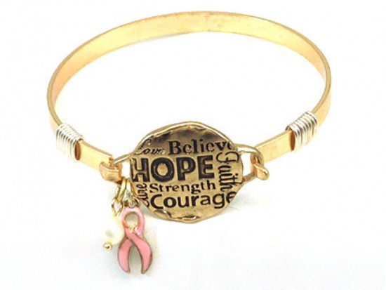 Gold Breast Cancer Affirmation Wire Wrap Bracelet