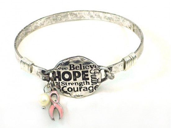 Silver Breast Cancer Affirmation Wire Wrap Bracelet