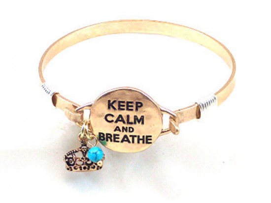 Gold Keep Calm & Breathe Wire Wrap Bracelet