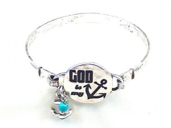 Silver God Is My Anchor Wire Wrap Bracelet
