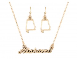 Gold Alabama Script Name Necklace Set