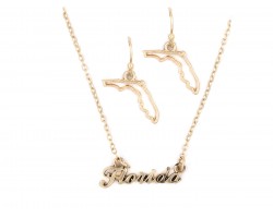 Gold Florida Script Name Necklace Set